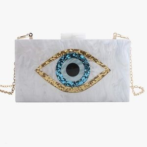 White eye acrylic clutch purse new